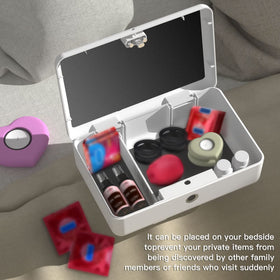 AICase compact safe on a bedside table for quick access