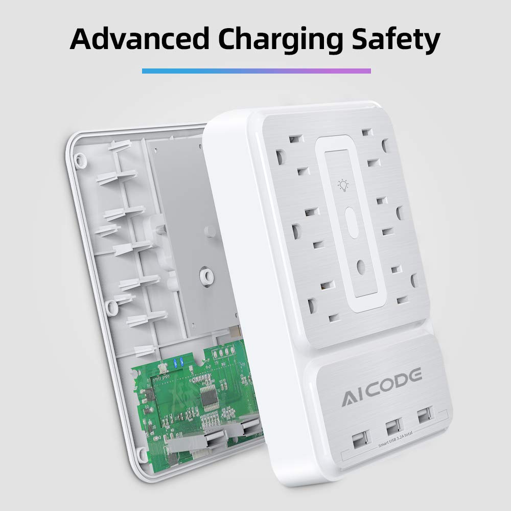 AICODE Socket Outlet Shelf RGB ambient light enhances room ambience during charging.