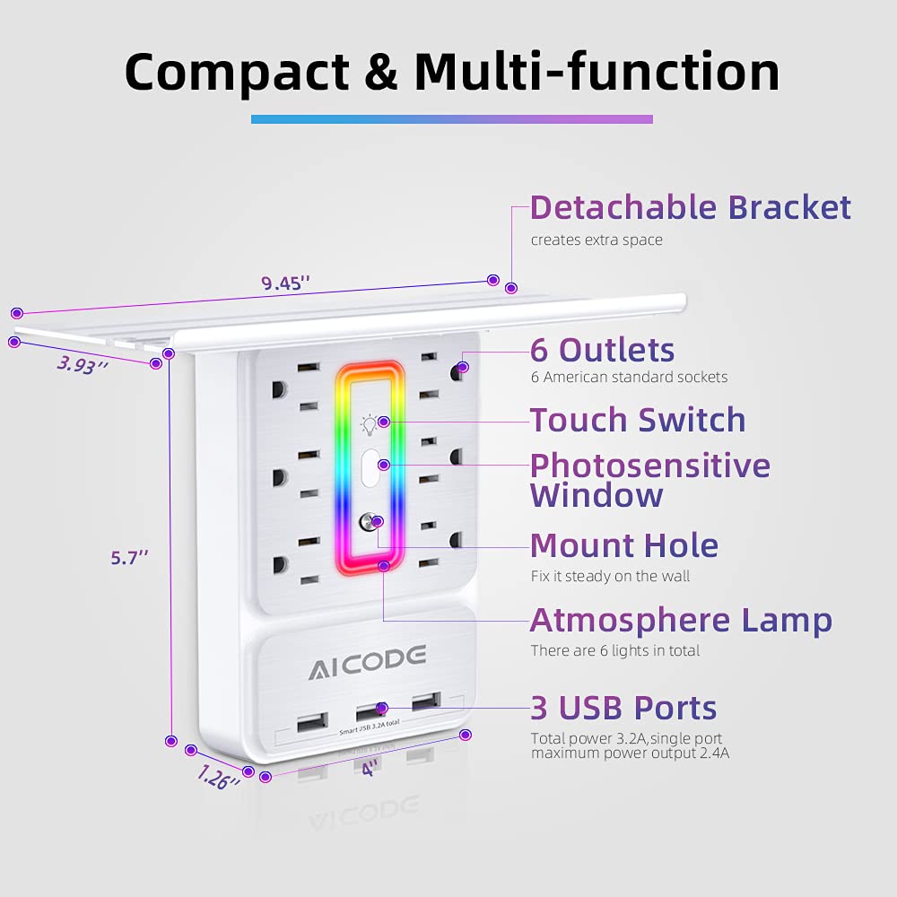 AICODE Socket Outlet Shelf side view highlighting compact design for wall mounting.