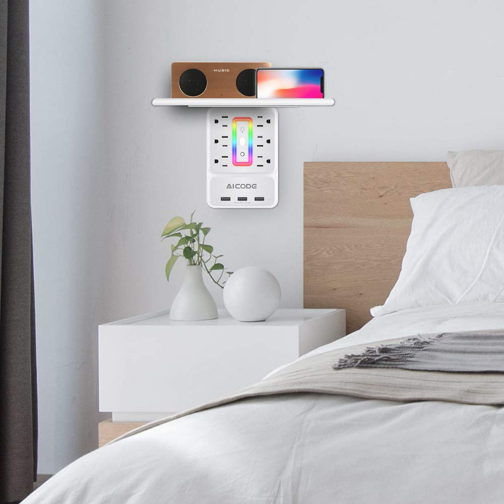 AICODE Socket Outlet Shelf USB ports close-up showing fast charging capabilities.