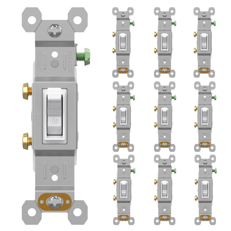 AIDA 15A single pole quiet switch face showing smooth toggle action and white finish