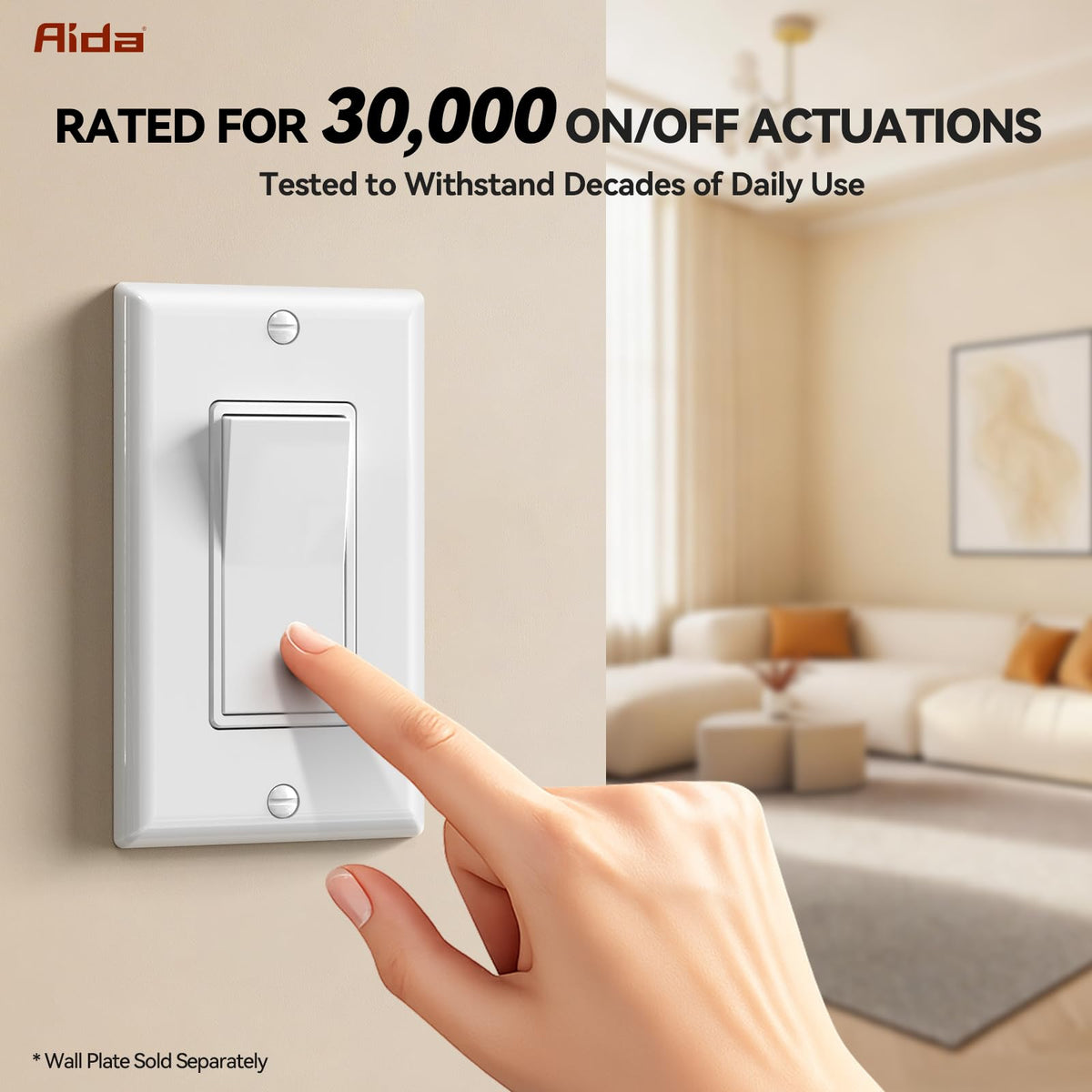 AIDA 15A self-grounding wall switch installed safely in homes