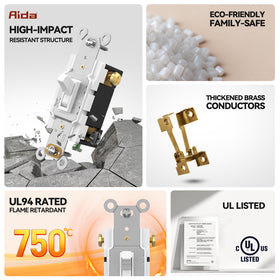 AIDA 15A four-way switch side view in white, easy installation fit
