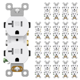 AIDA 20 Amp duplex outlet front view shows a sleek, durable design for modern spaces.