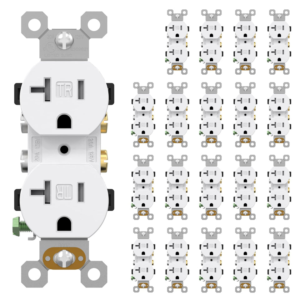 AIDA 20 Amp duplex outlet front view shows a sleek, durable design for modern spaces.