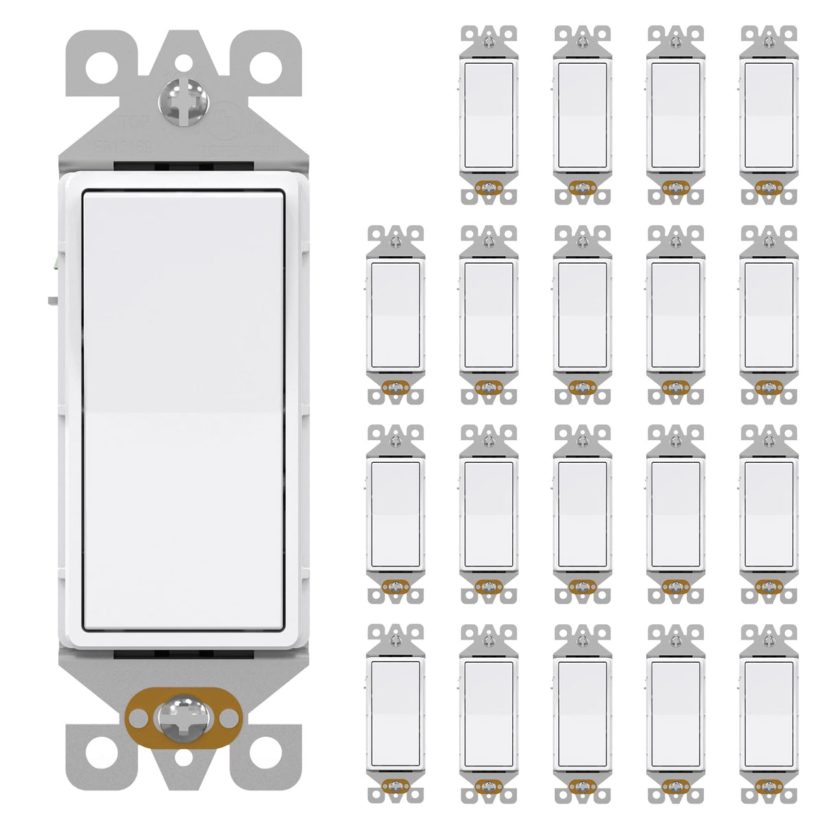 AIDA 20-pack square rocker switches in glossy white for easy room illumination control