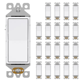 AIDA 20-pack square rocker switches in glossy white for easy room illumination control