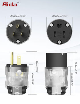 AIDA black NEMA 5-15P and 5-15R assembly enables versatile, safe connections.