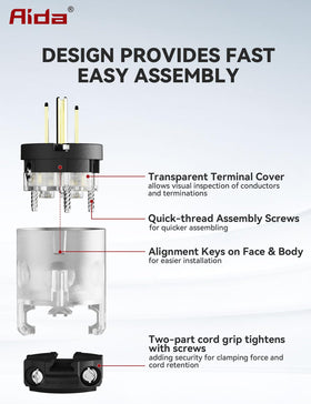 AIDA brass single-piece contacts ensure low resistance and reliable conductivity.