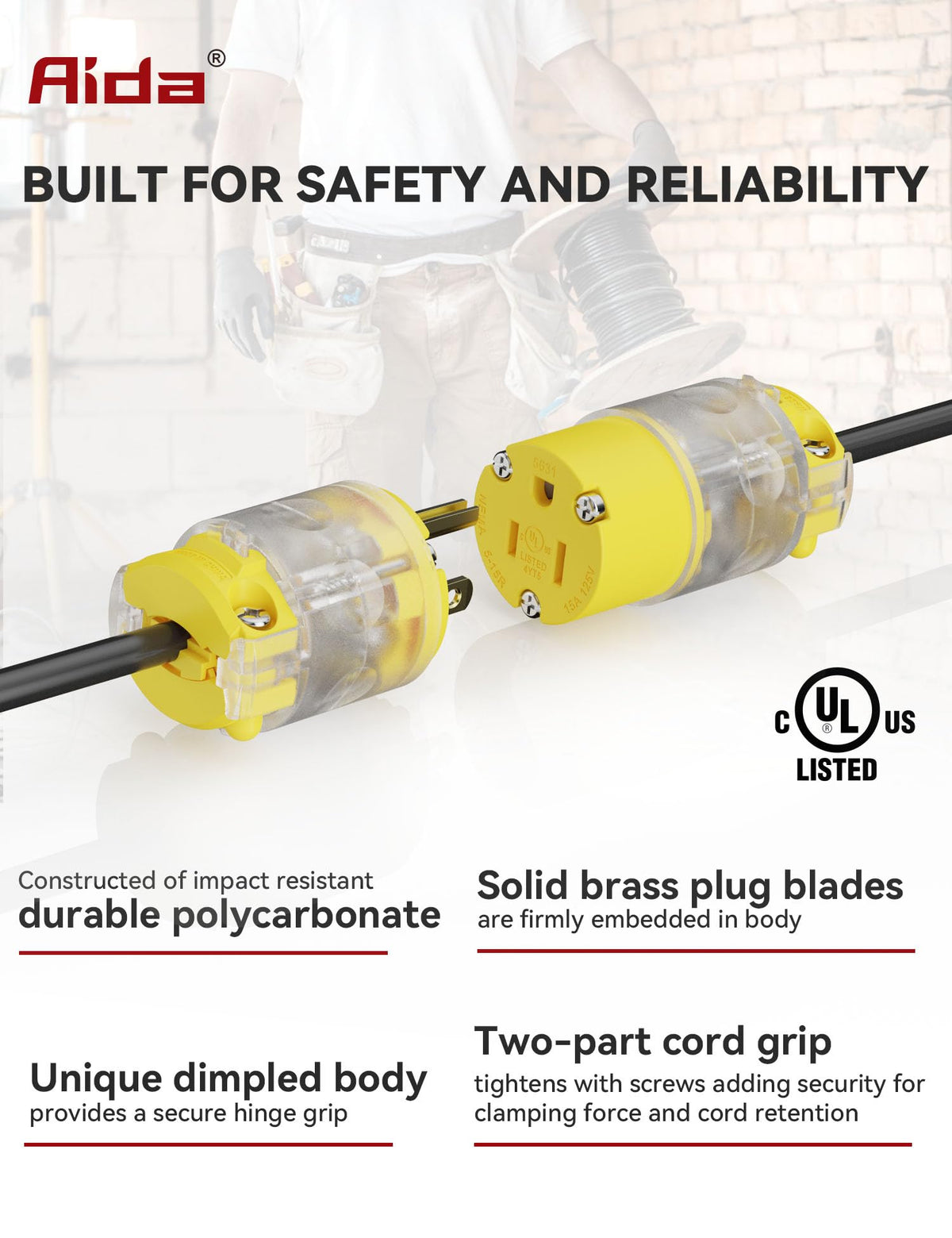 AIDA cord grip auto-adjusts for 18-12 AWG cords