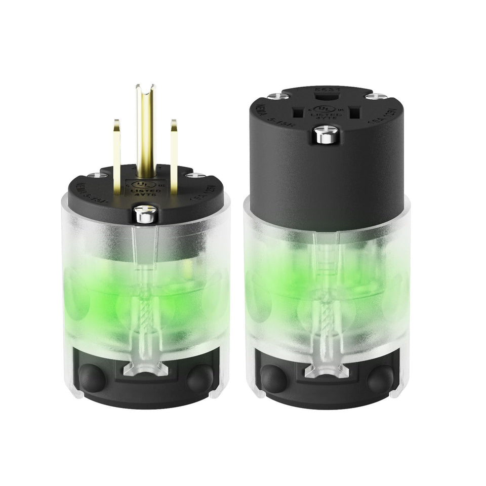 AIDA lighted plug and connector set with green neon indicator for power status.