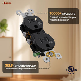 AIDA self-grounding design enables quick, clean installation in standard boxes.