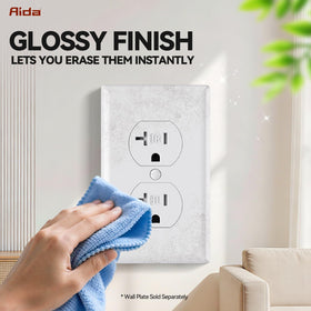 AIDA tamper-resistant outlet front view for safe home use.
