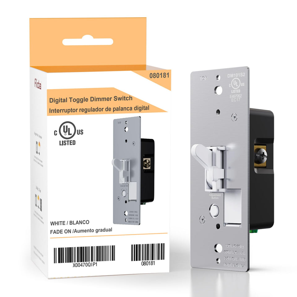 AIDA front view of the toggle slide dimmer showing smooth LED dimming