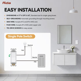 AIDA UL-listed residential-grade square rocker switch for reliable performance