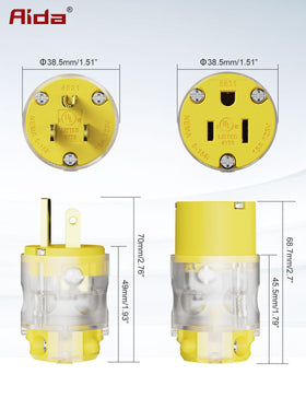 AIDA yellow NEMA 5-15P and 5-15R set for home, RV or marine use