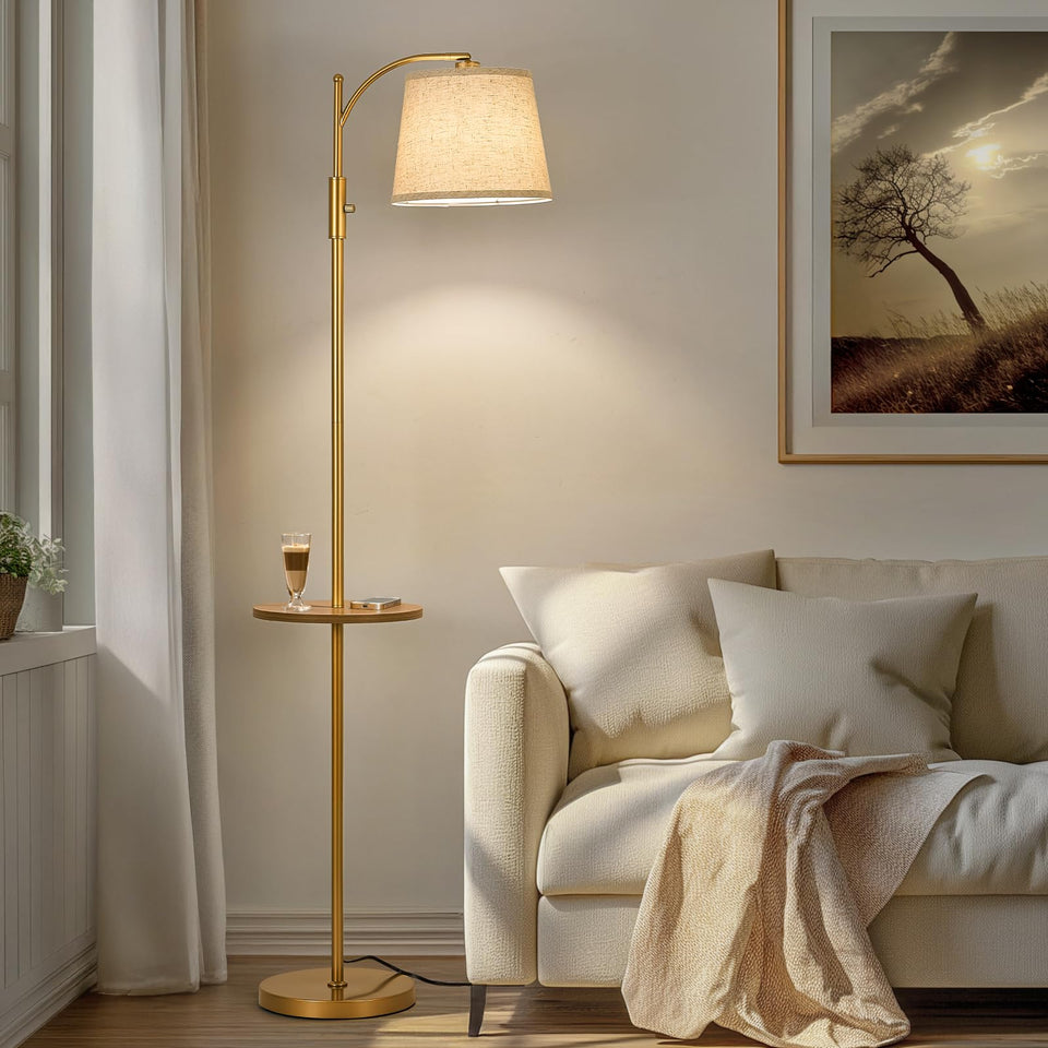 AIDENOEY floor lamp with base-table design provides a handy surface for essentials.