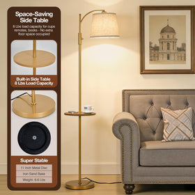 AIDENOEY golden finish floor lamp adds warm ambience to living rooms.