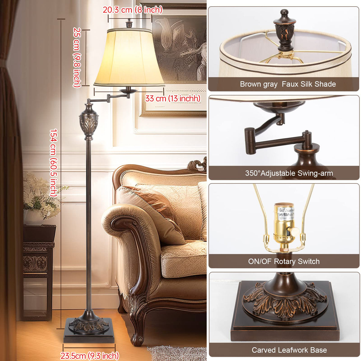 AIDENOEY lamp shade features faux silk fabric for soft, comfortable glow.