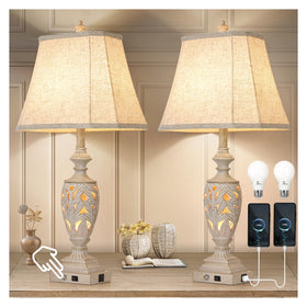 AIDENOEY traditional table lamp 2-pack with leaf-detail base creates warm rustic ambience.