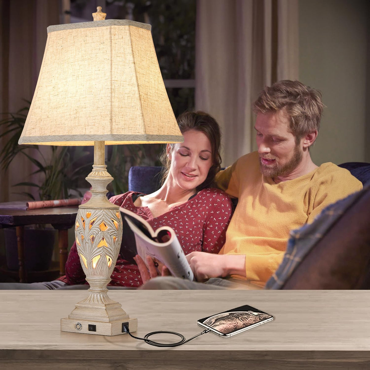 AIDENOEY lamp includes night light for gentle glow.
