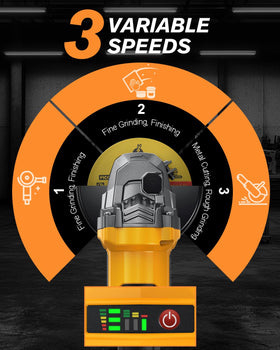 AIDERAR 3-speed control enables grinding, sanding, and cutting versatility.