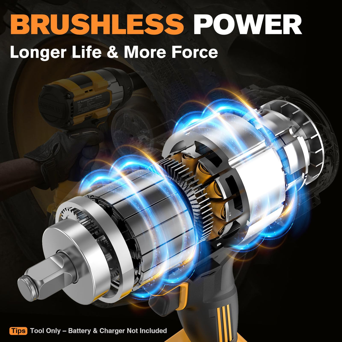Close-up of AIDERAR’s brushless motor for longer runtime and durability.