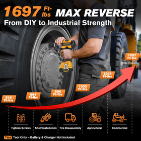 AIDERAR Impact Wrench shown with DeWalt 20V MAX battery compatibility note.