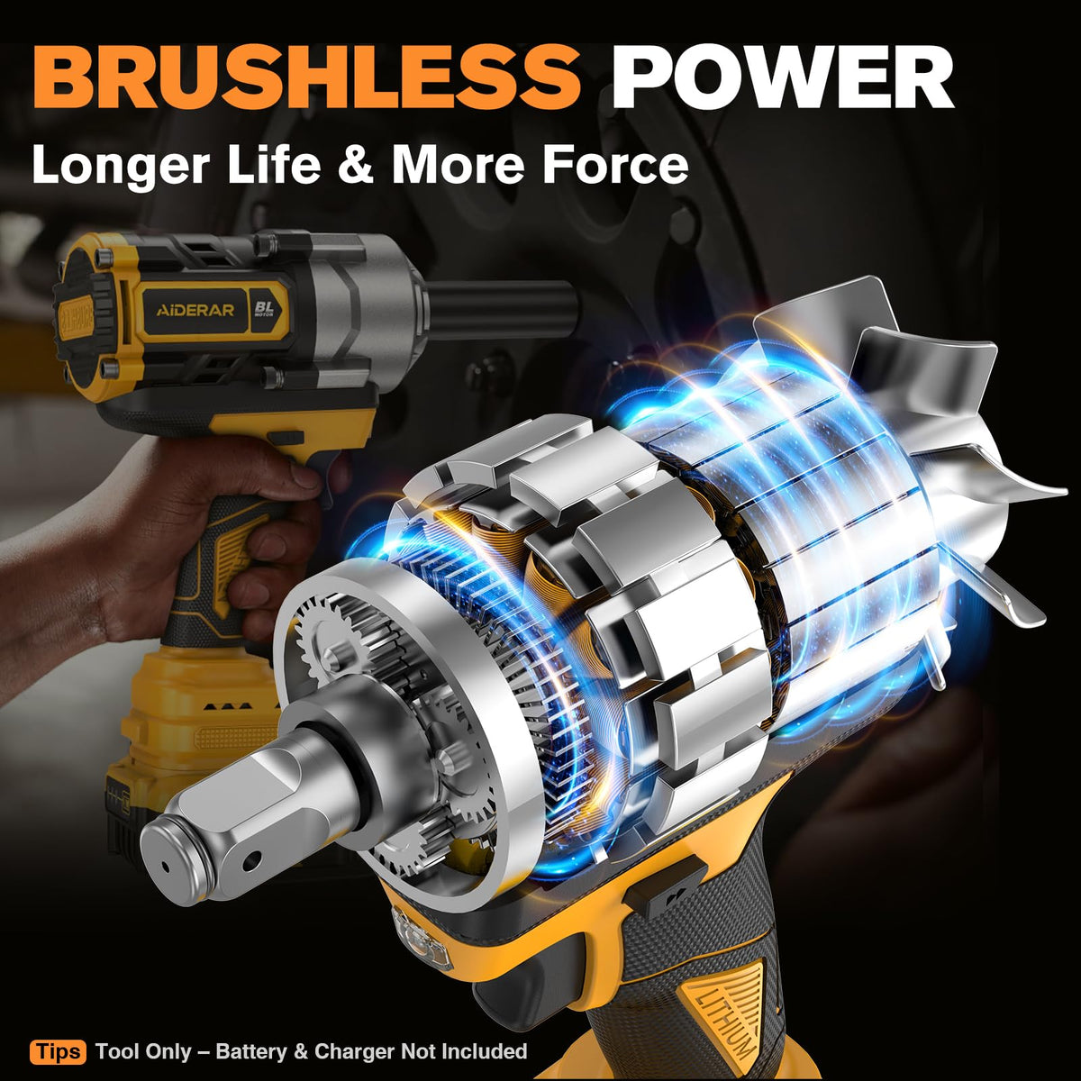 AIDERAR impact wrench half-inch drive fits most sockets for versatility