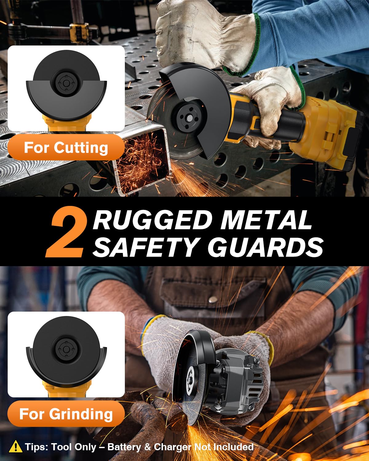 AIDERAR quick-release guard demonstrates safer switching between grinding and cutting.