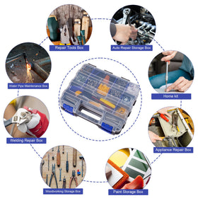 AIDY-PRO double-sided toolbox showing removable dividers to customize storage for screws and bolts