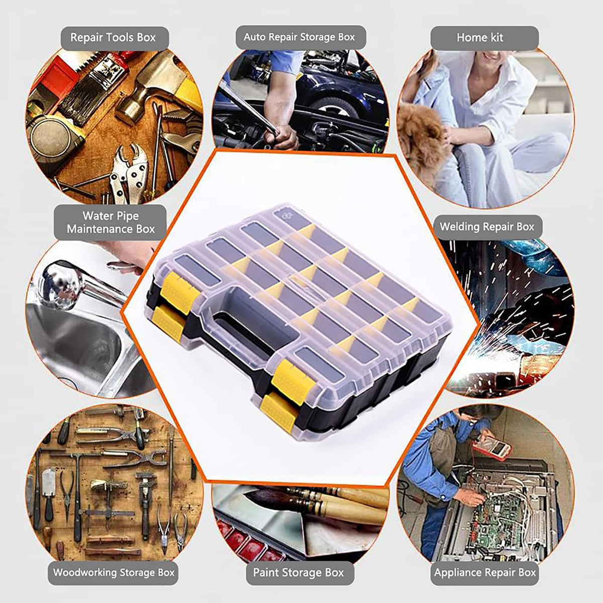 AIDY-PRO hardware organizer open with dividers offering customizable storage for small fasteners.