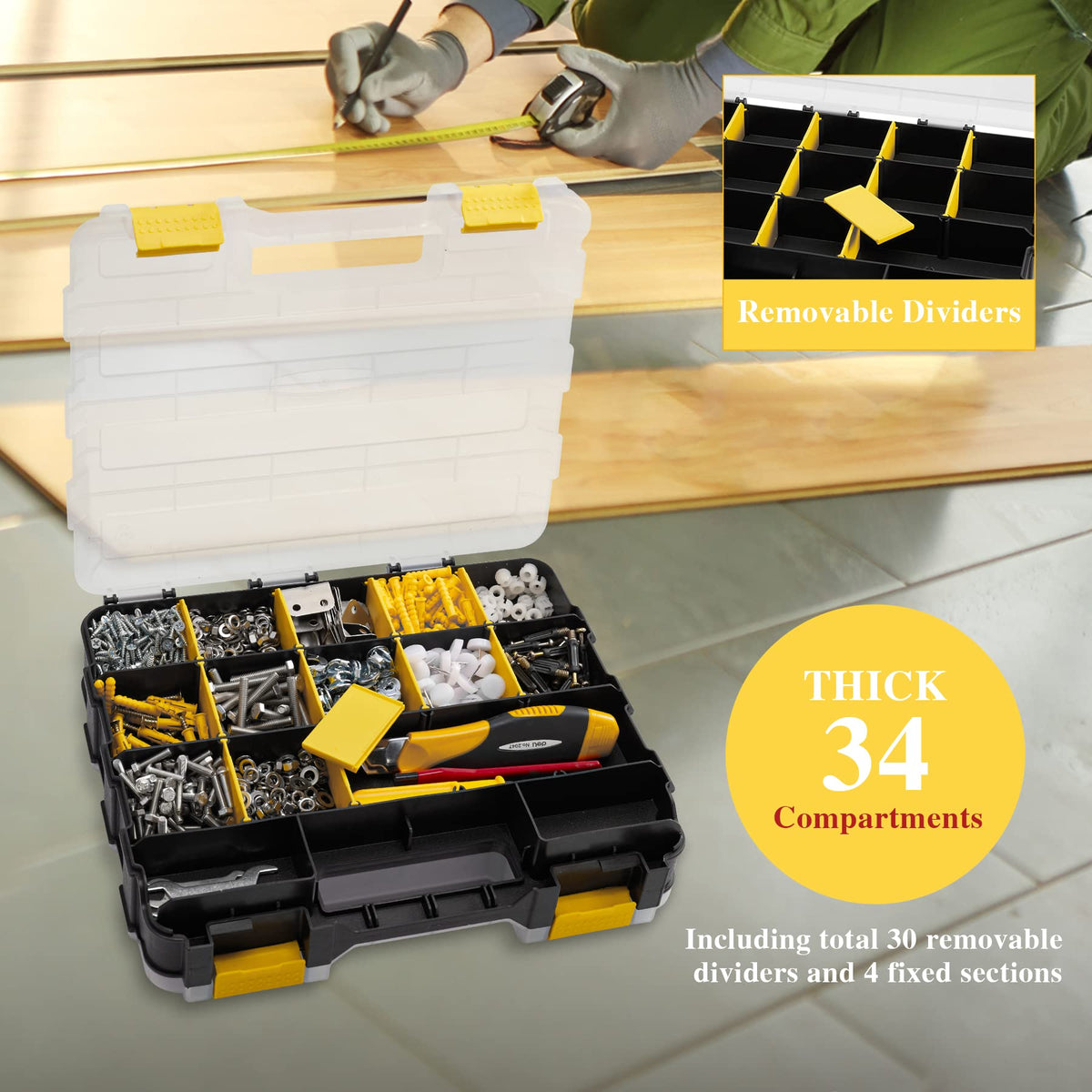 Aidy-Pro with removable dividers to create customizable spaces for screws and bolts.