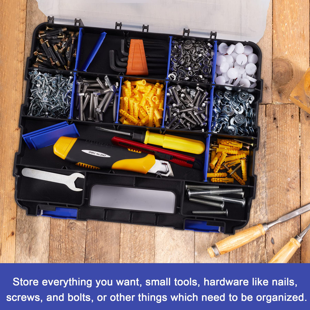 AIDY-PRO storage case with transparent lid for easy identification of contents.