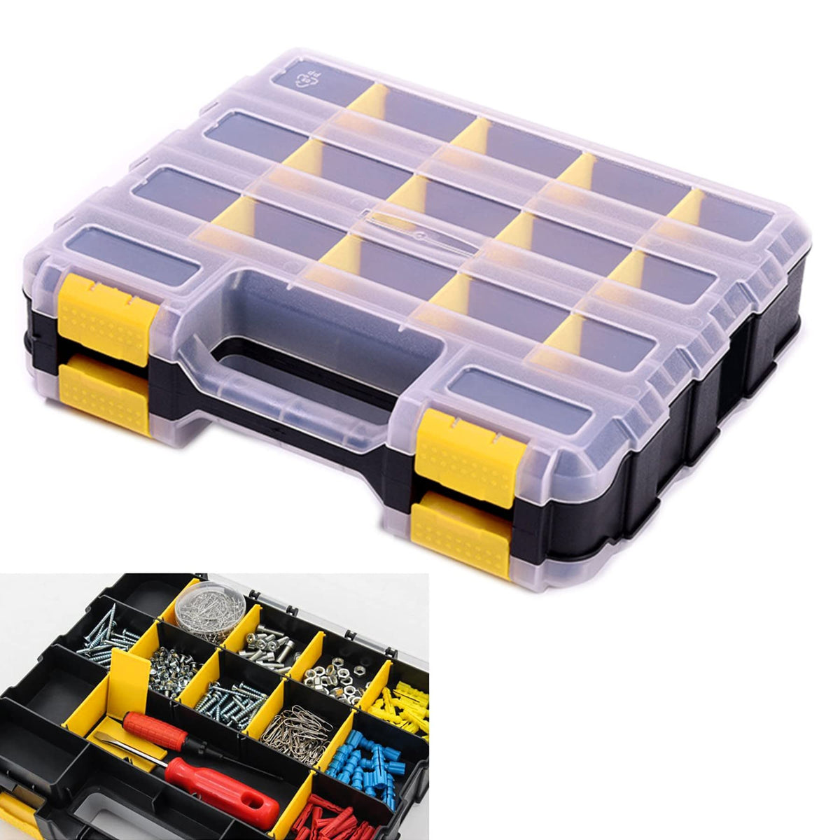 AIDY-PRO Tools Organizer Box with 34 compartments for quick access.
