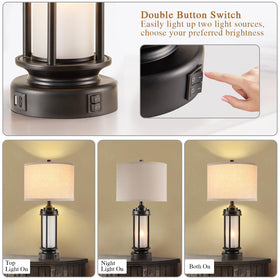 AIEAMPDO linen shade lamp featuring frosted glass night light for calm evenings.