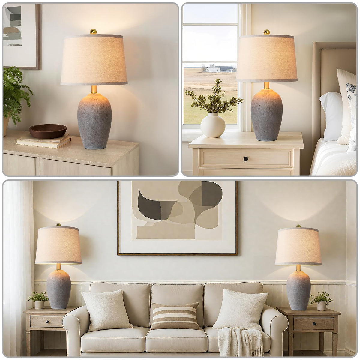Two AIEAMPDO lamps on a nightstand create balanced ambient bedroom lighting.