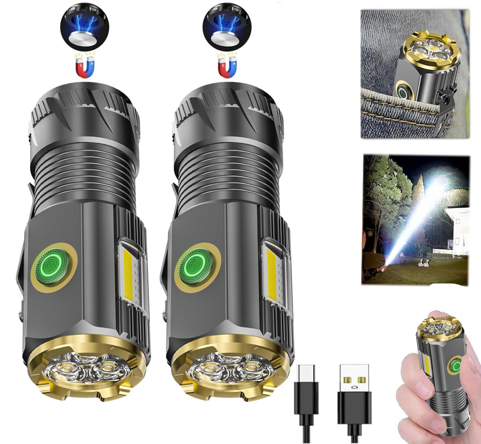 AIERSEN rechargeable mini LED flashlight with 9000 lumens for bright outdoor illumination.