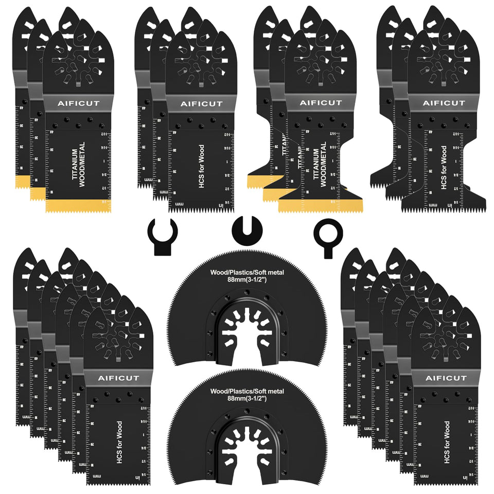 AIFICUT 26pcs oscillating blades kit cover image, versatile for wood, metal, and plastic