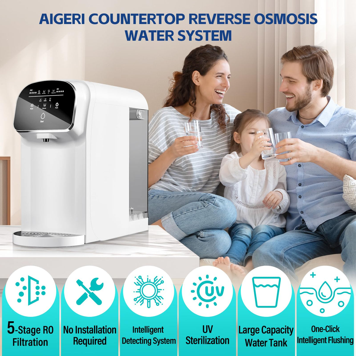 Aigerri 5L water reservoir demonstrates extended supply for family use