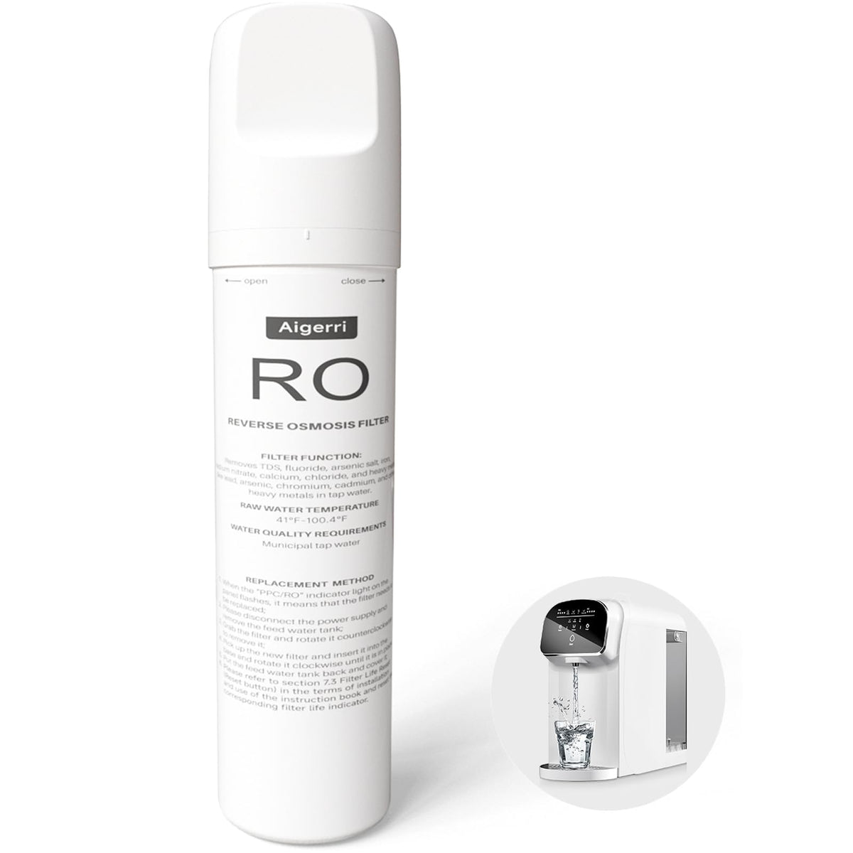 Aigerri RO filter twist-in design enables quick, tool-free replacements for fresh-tasting water.