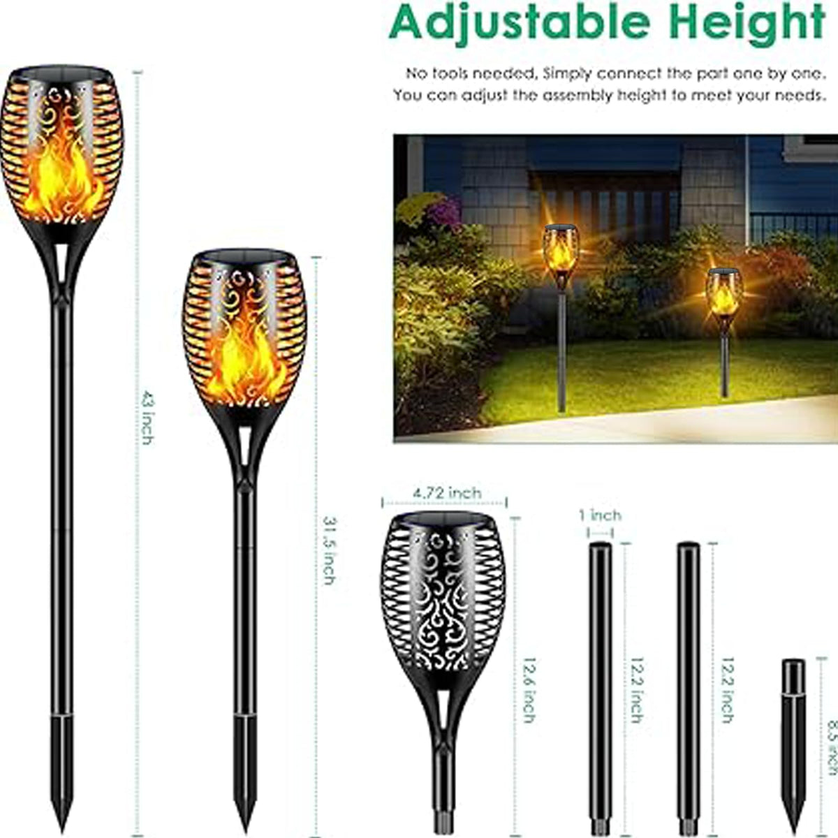 Aigleya Solar Flame Torch guides guests through a garden path with glow at dusk.