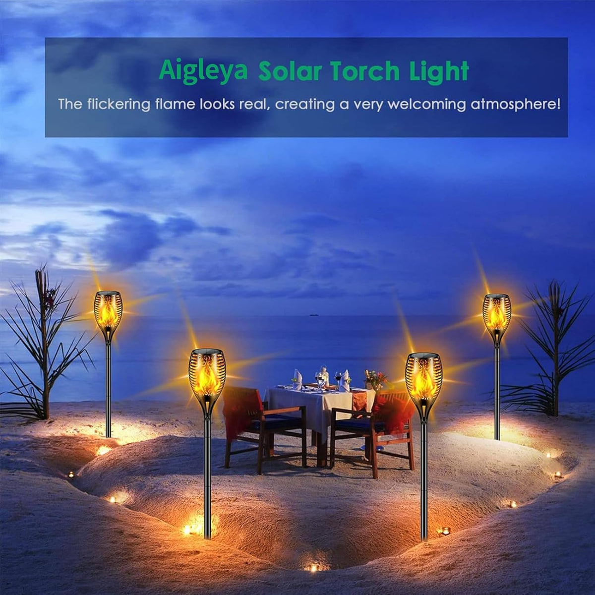 Aigleya outdoor lights auto on at dusk for hands-free ambiance along walkways.