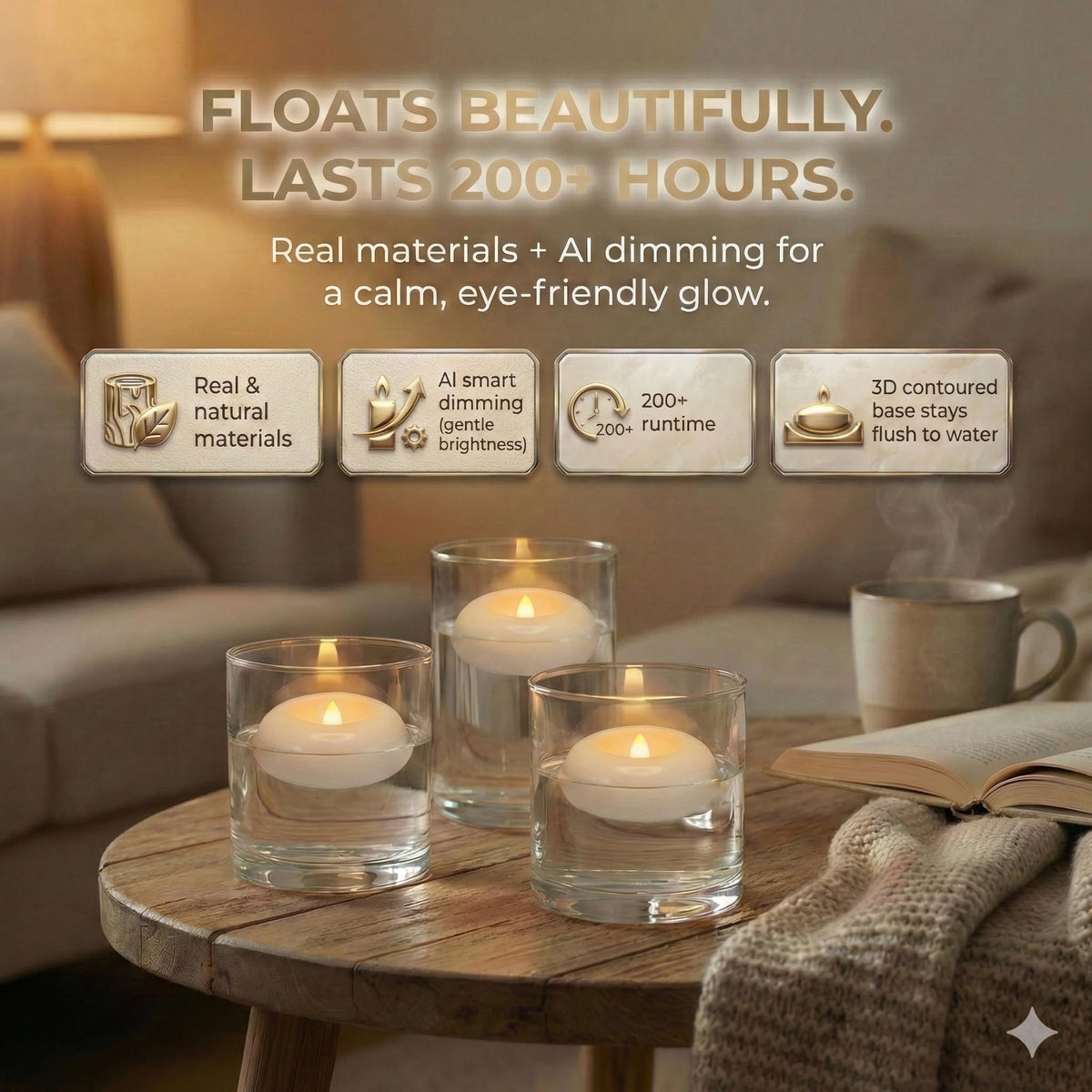 Aignis water-activated floating LED candles create pool and spa ambiance with safety.