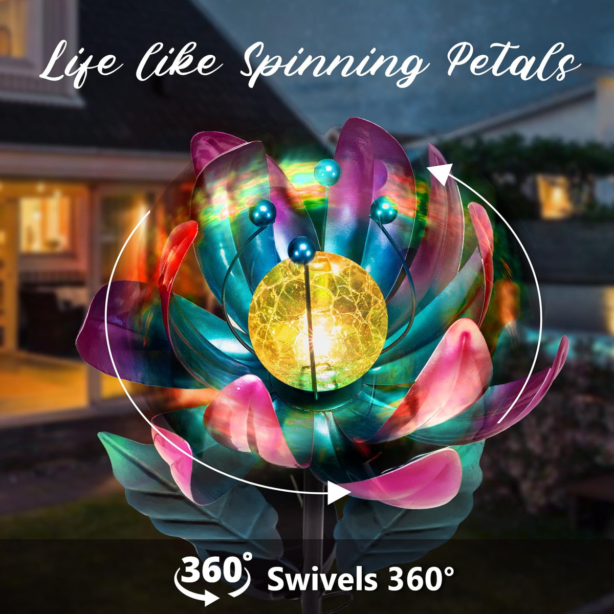 AIINY Purple-blue kinetic flower creates a dynamic focal point in yards