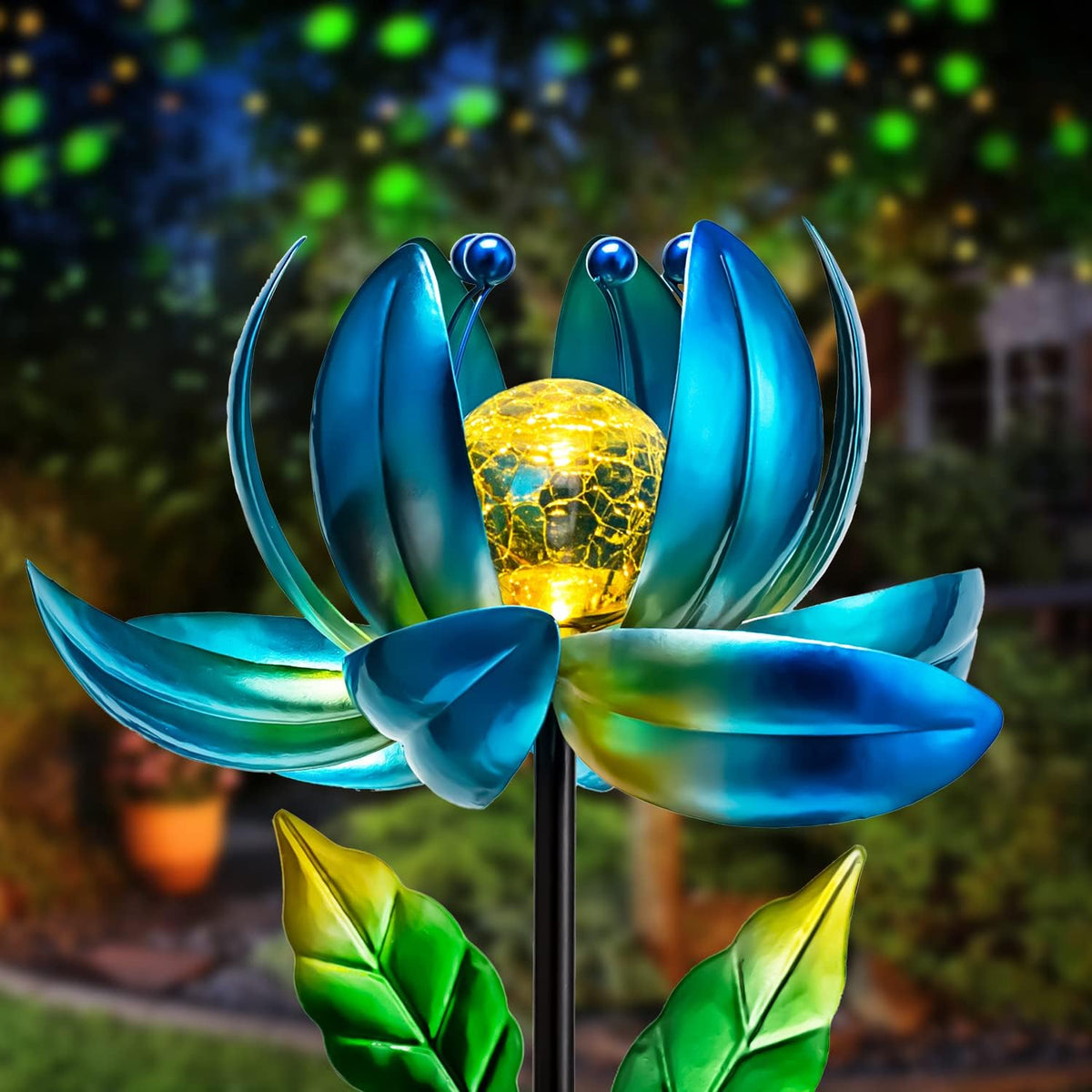 AIINY solar garden lotus windmill light enhances evening pathways with warm, energy-saving illumination.