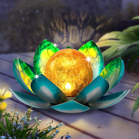 AIINY solar outdoor light 2-pack with glass lotus globe for garden ambiance