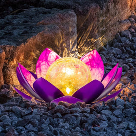 AIINY solar light outdoor lotus globe with amber glow brightens garden paths
