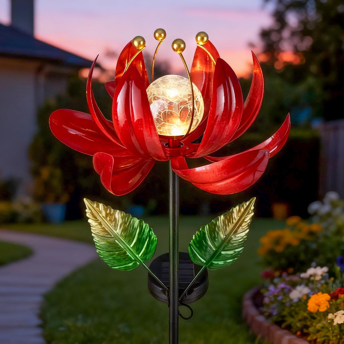 AIINY solar lotus windmill lights up patios with mesmerizing shadow patterns.