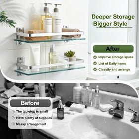 AIJALY glass shelf edge close-up shows smooth, moisture-resistant finish.